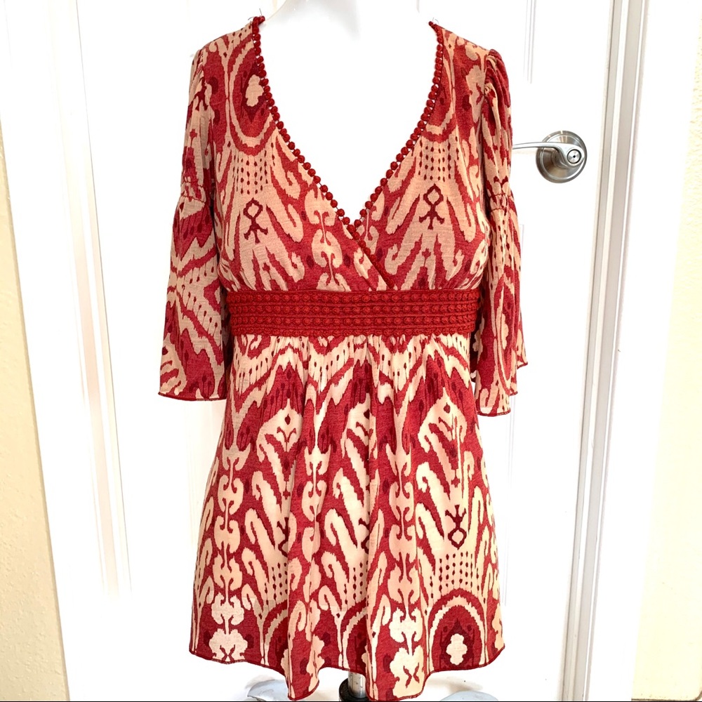 Testament Boho chic Vneck abstract paisley print top Sml